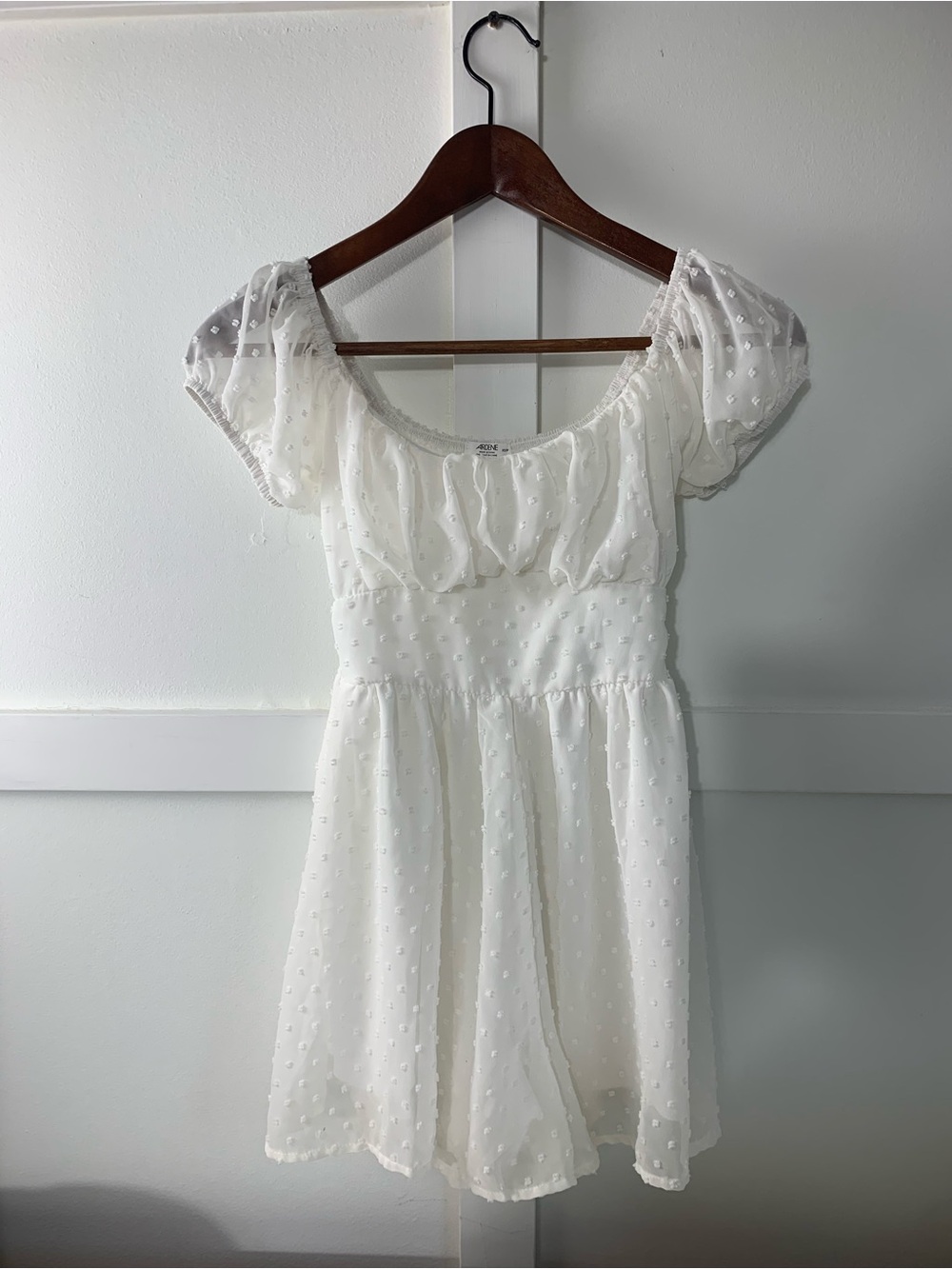 Ardene White Swiss Dot Puff Sleeve Mini Romper